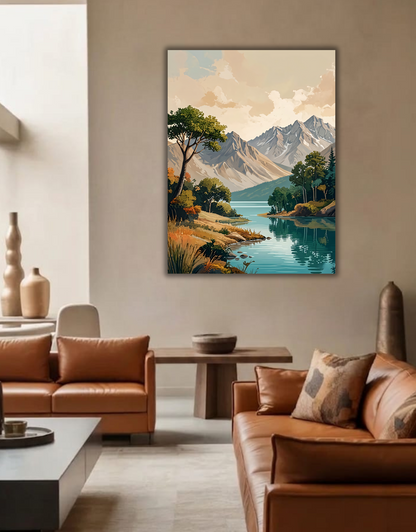 Serene Mountain Lake Canvas Wall Art - Alpine Landscape Print