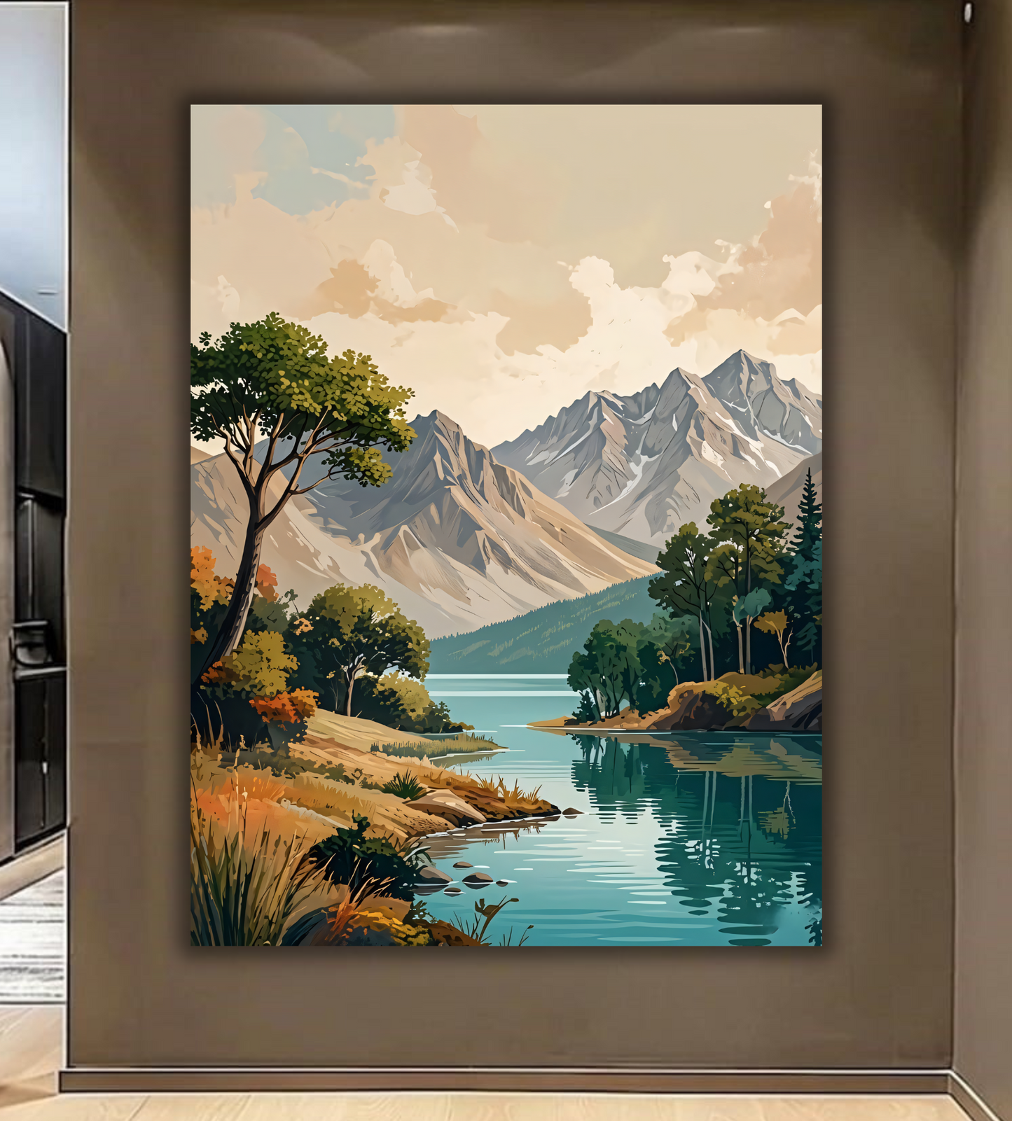Serene Mountain Lake Canvas Wall Art - Alpine Landscape Print