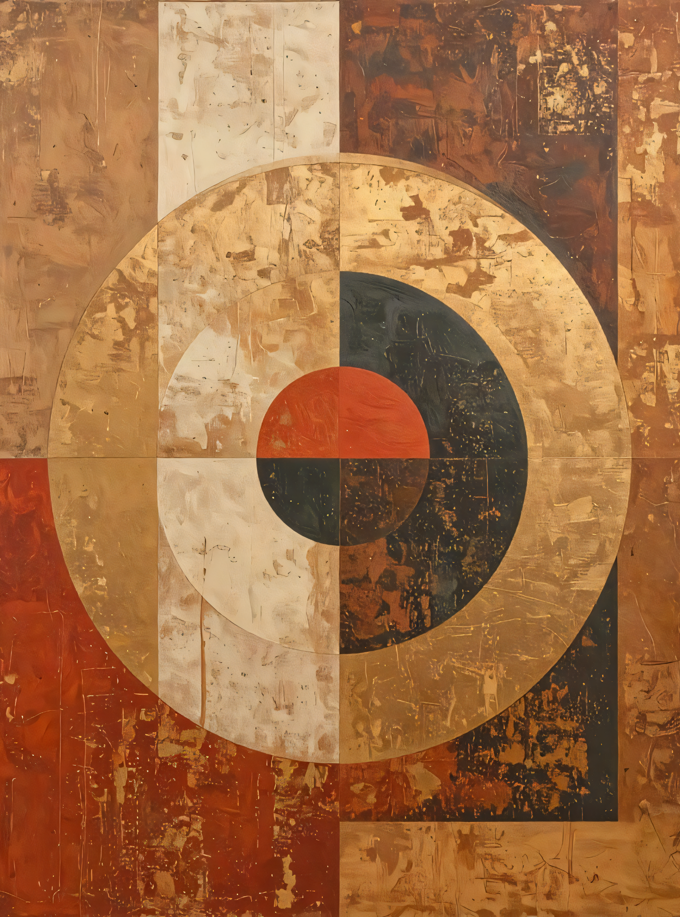 Rustic Geometric Abstract Canvas Wall Art - Distressed Mid-Century Earth Tone Print
