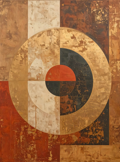 Rustic Geometric Abstract Canvas Wall Art - Distressed Mid-Century Earth Tone Print