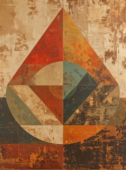 Rustic Geometric Abstract Canvas Wall Art - Distressed Mid-Century Earth Tone Print
