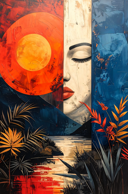 Modern Surrealist Face Canvas Wall Art - Abstract Botanical Portrait Print