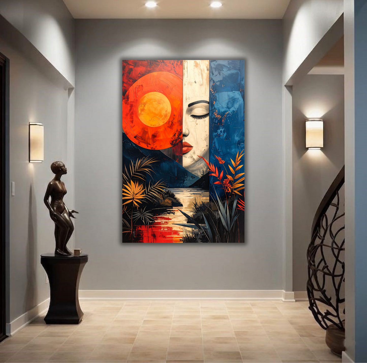 Modern Surrealist Face Canvas Wall Art - Abstract Botanical Portrait Print
