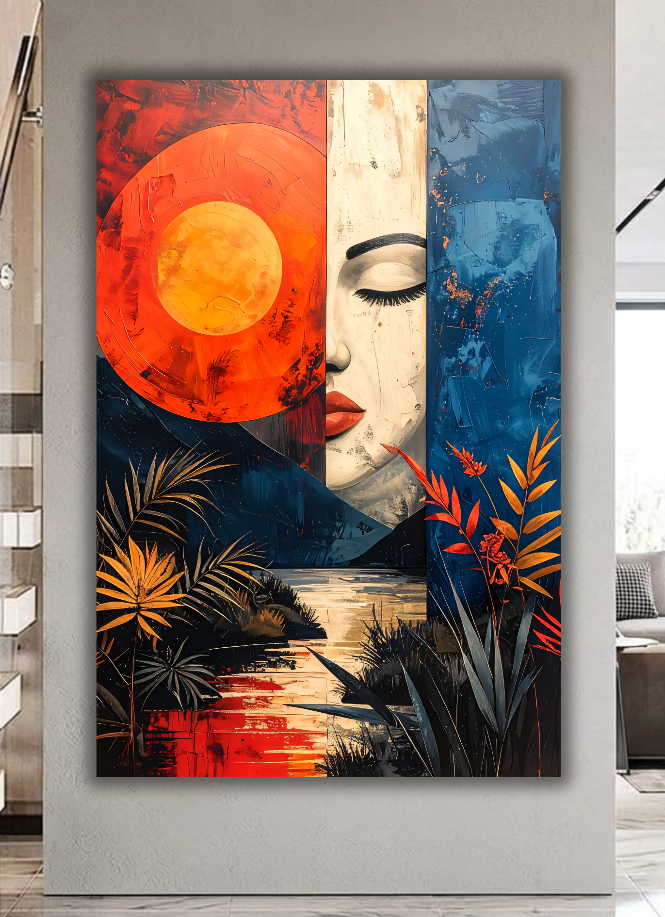 Modern Surrealist Face Canvas Wall Art - Abstract Botanical Portrait Print