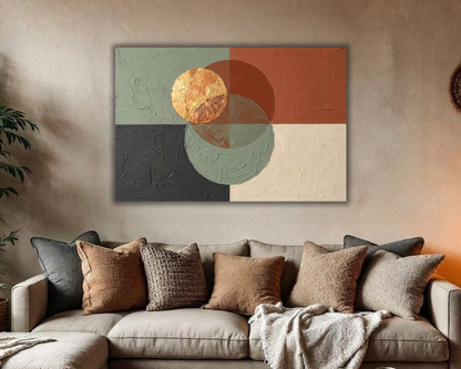 Earth Tone Geometric Abstract Canvas Wall Art - Modern Terracotta & Sage Celestial Print
