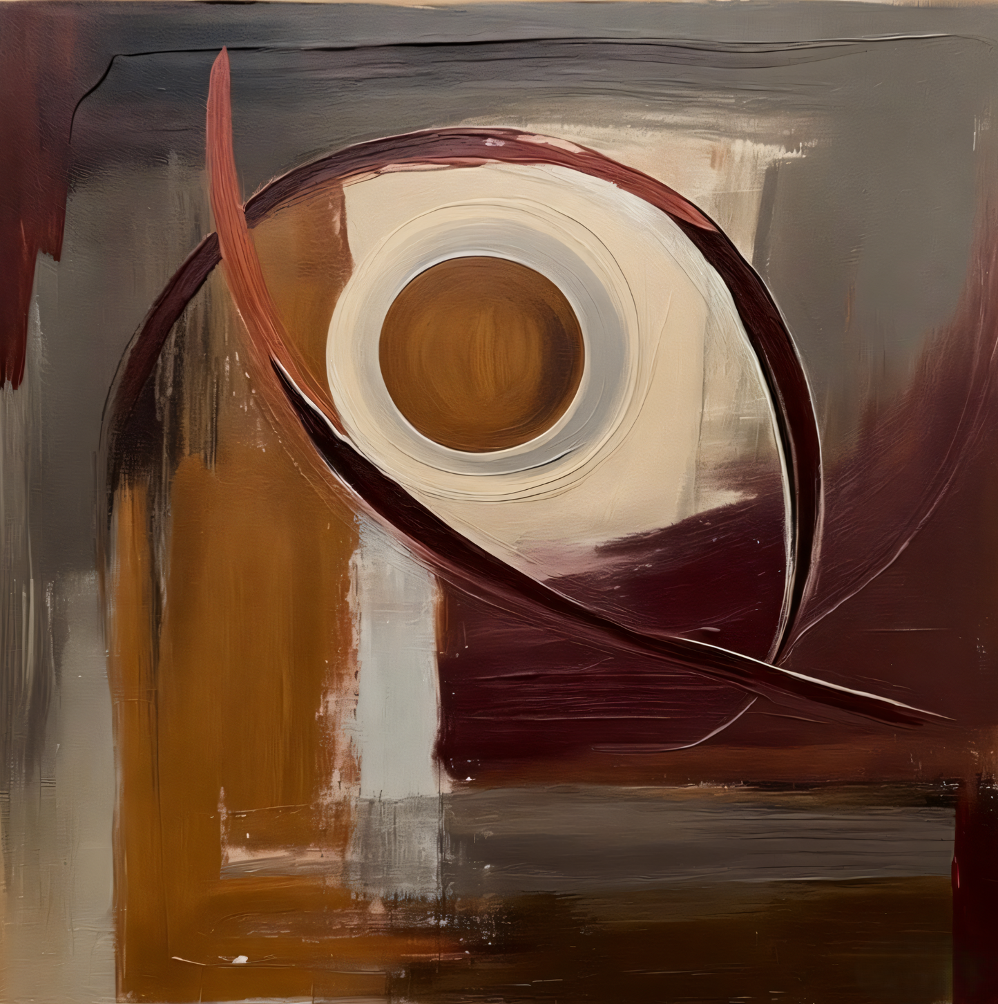 Mid-Century Modern Abstract Canvas Wall Art - Earth Tone Geometric Expressionist Print
