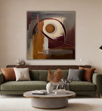 Mid-Century Modern Abstract Canvas Wall Art - Earth Tone Geometric Expressionist Print