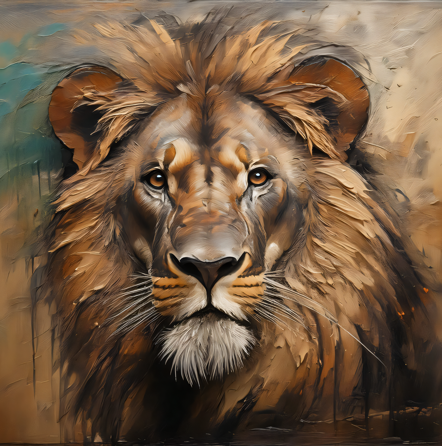 Majestic Lion Portrait Canvas Wall Art - Textured Abstract Wildlife Print