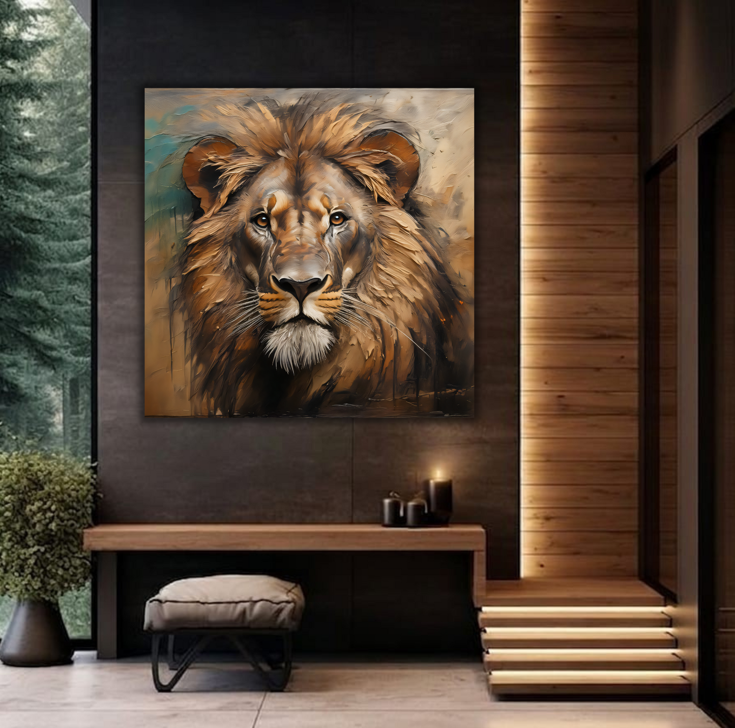 Majestic Lion Portrait Canvas Wall Art - Textured Abstract Wildlife Print