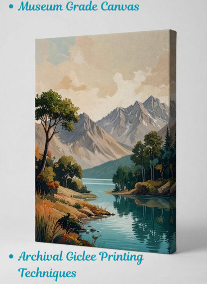 Serene Mountain Lake Canvas Wall Art - Alpine Landscape Print
