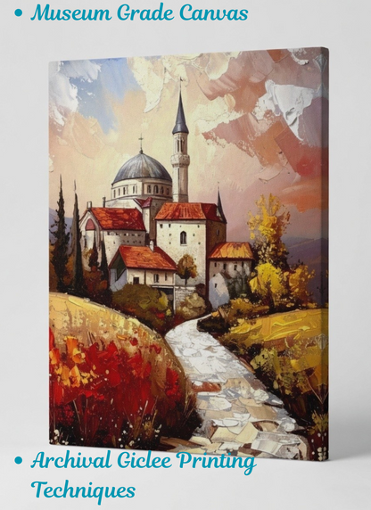 Vintage European Village Canvas Wall Art - Textured Impasto Oil Painting Print