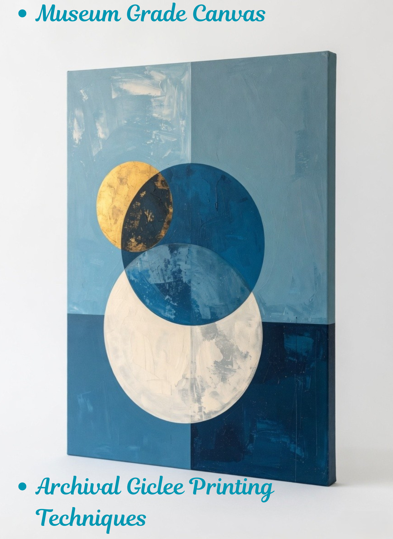 Blue and Gold Geometric Abstract Canvas Wall Art - Modern Celestial Moon Print