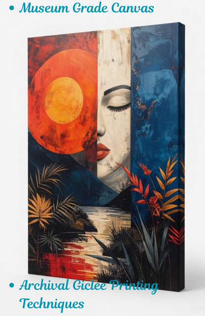 Modern Surrealist Face Canvas Wall Art - Abstract Botanical Portrait Print
