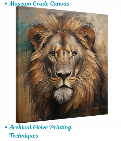Majestic Lion Portrait Canvas Wall Art - Textured Abstract Wildlife Print