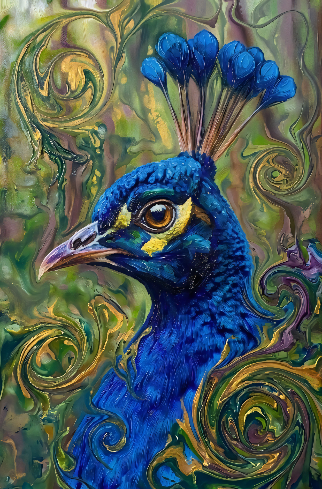 Vibrant Peacock Portrait Canvas Wall Art - Textured Abstract Wildlife Print