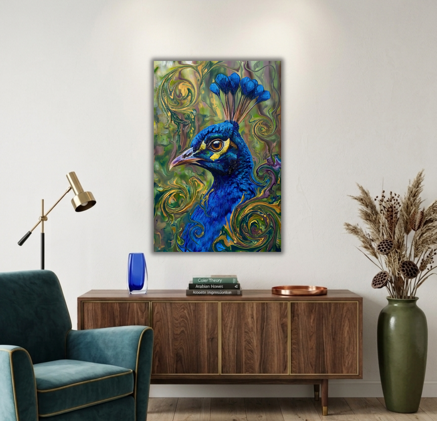 Vibrant Peacock Portrait Canvas Wall Art - Textured Abstract Wildlife Print