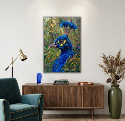 Vibrant Peacock Portrait Canvas Wall Art - Textured Abstract Wildlife Print