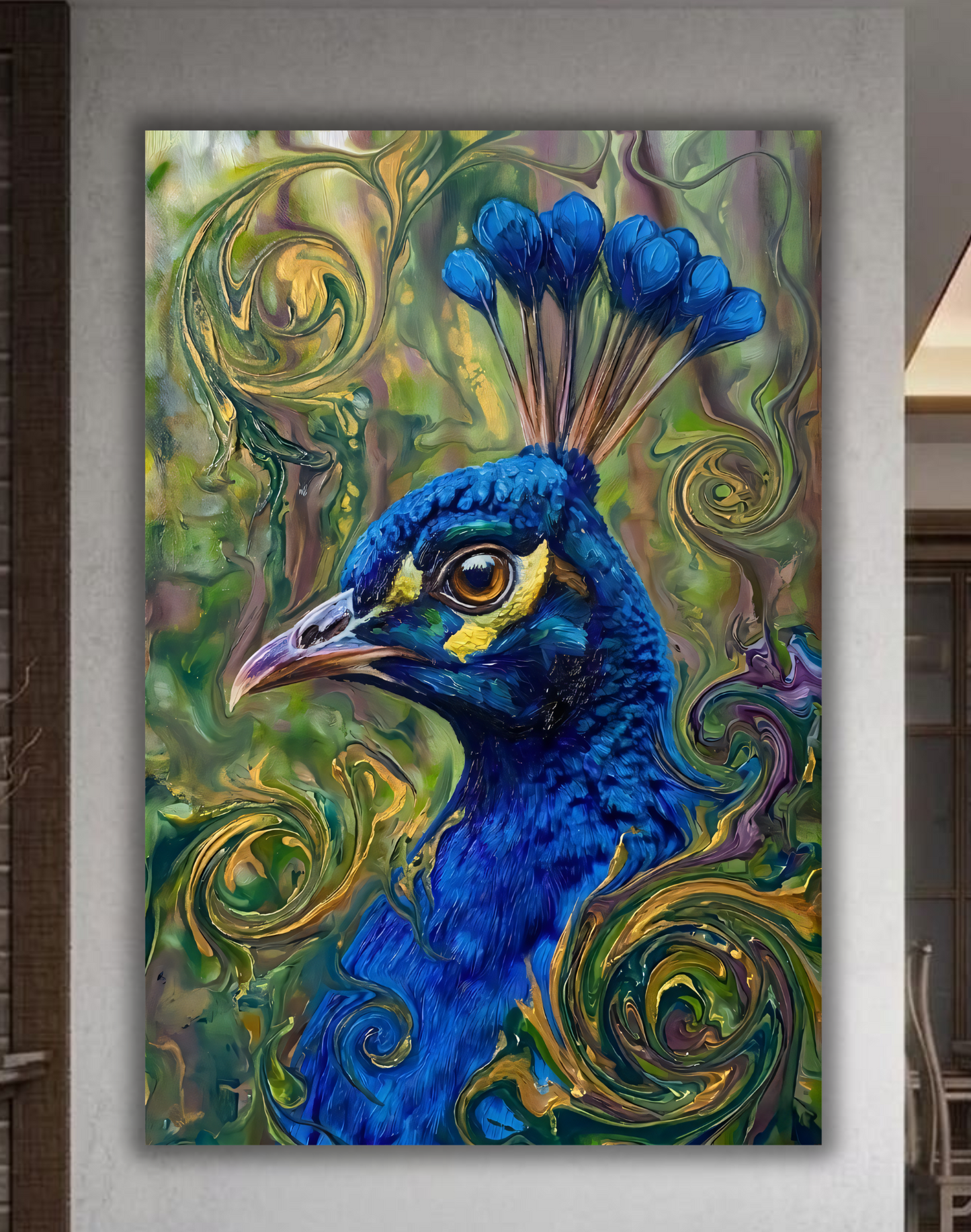 Vibrant Peacock Portrait Canvas Wall Art - Textured Abstract Wildlife Print