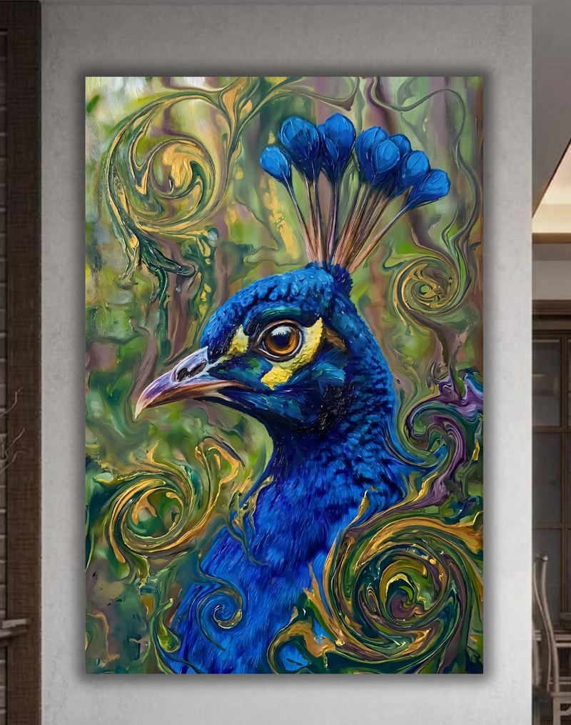 Vibrant Peacock Portrait Canvas Wall Art - Textured Abstract Wildlife Print
