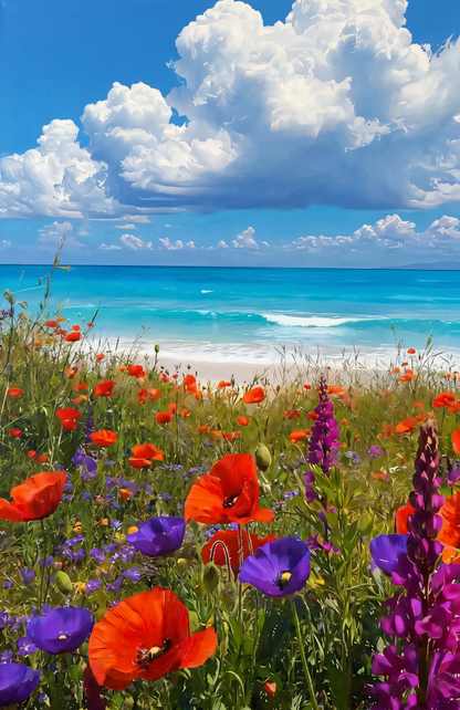 Coastal Wildflowers Beach Canvas Wall Art - Ocean Meadow Landscape Print