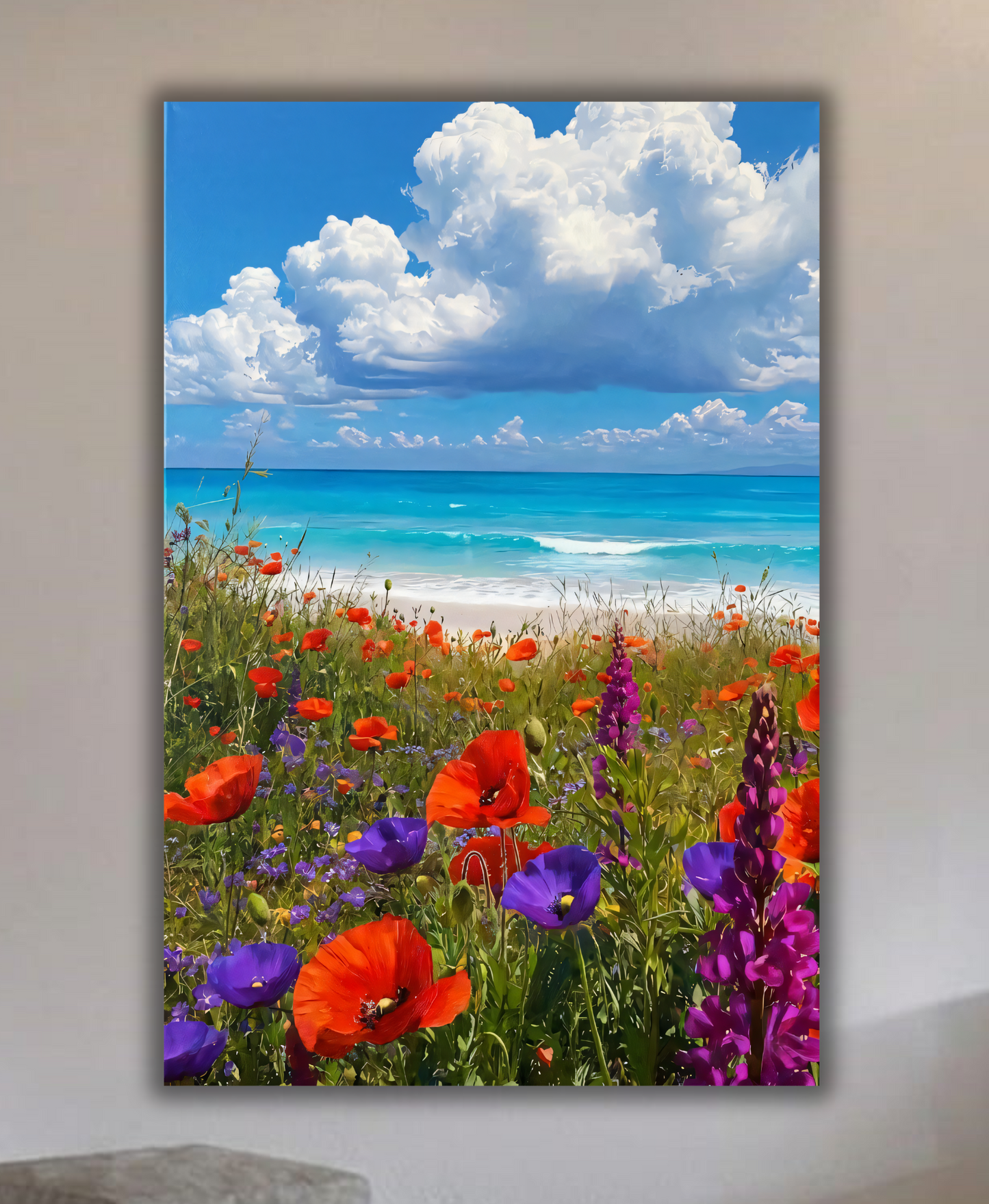 Coastal Wildflowers Beach Canvas Wall Art - Ocean Meadow Landscape Print