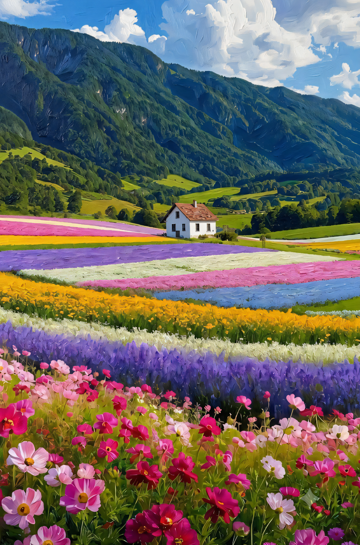 Alpine Flower Field Canvas Wall Art - Colorful Mountain Landscape Print