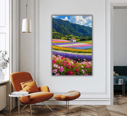 Alpine Flower Field Canvas Wall Art - Colorful Mountain Landscape Print