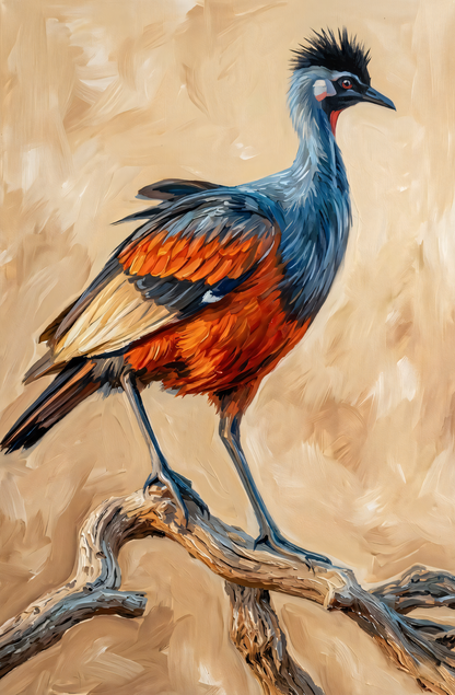 Regal Crested Bird Canvas Art Print - Impasto Style Textured Wildlife Wall Decor