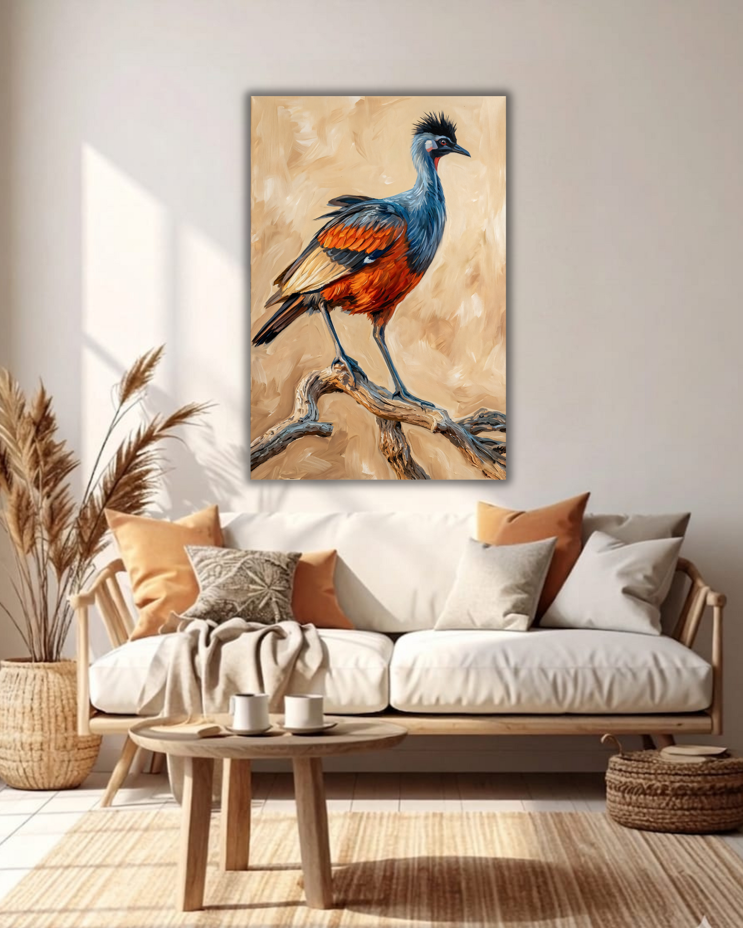 Regal Crested Bird Canvas Art Print - Impasto Style Textured Wildlife Wall Decor