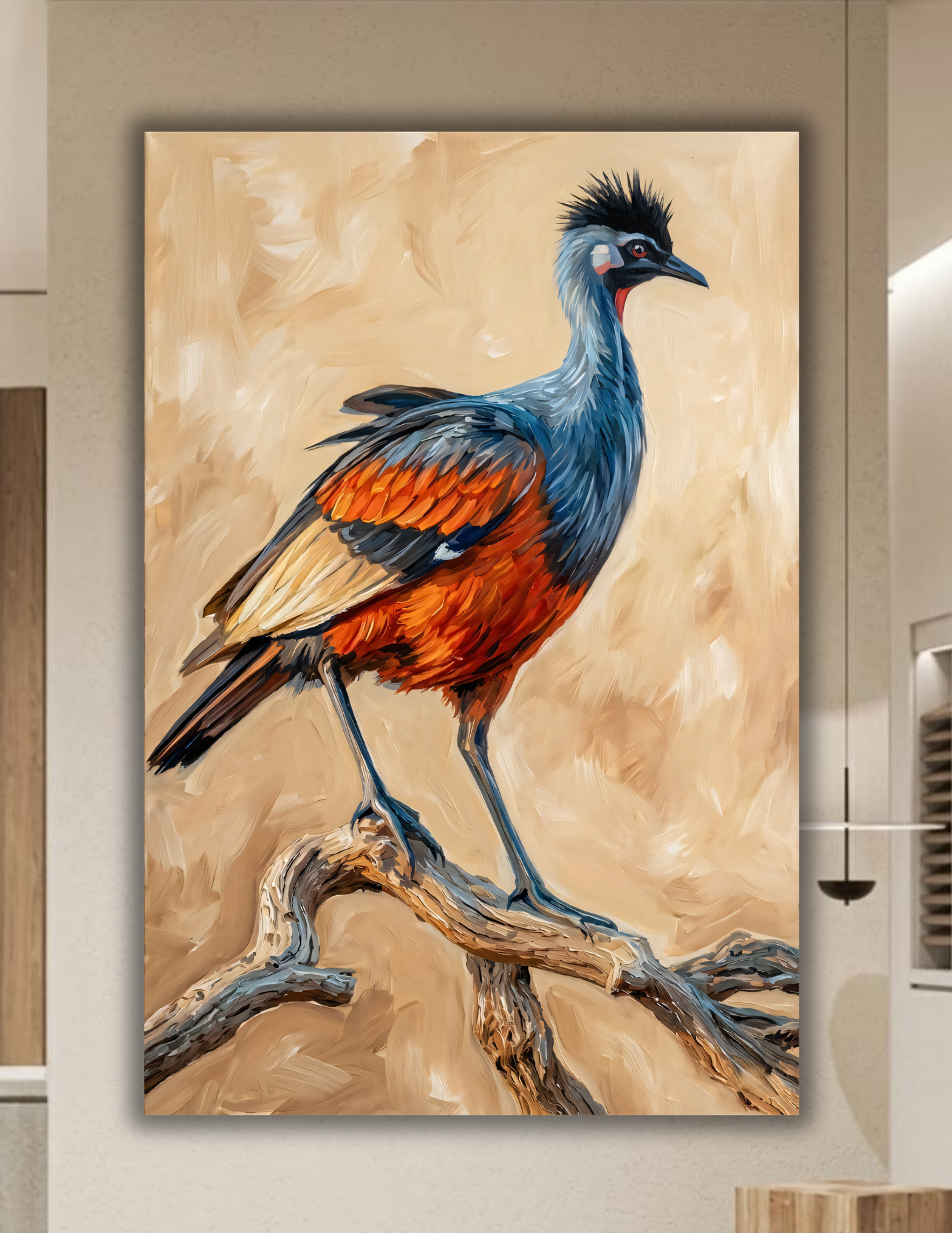 Regal Crested Bird Canvas Art Print - Impasto Style Textured Wildlife Wall Decor