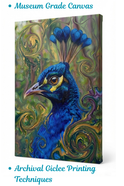Vibrant Peacock Portrait Canvas Wall Art - Textured Abstract Wildlife Print