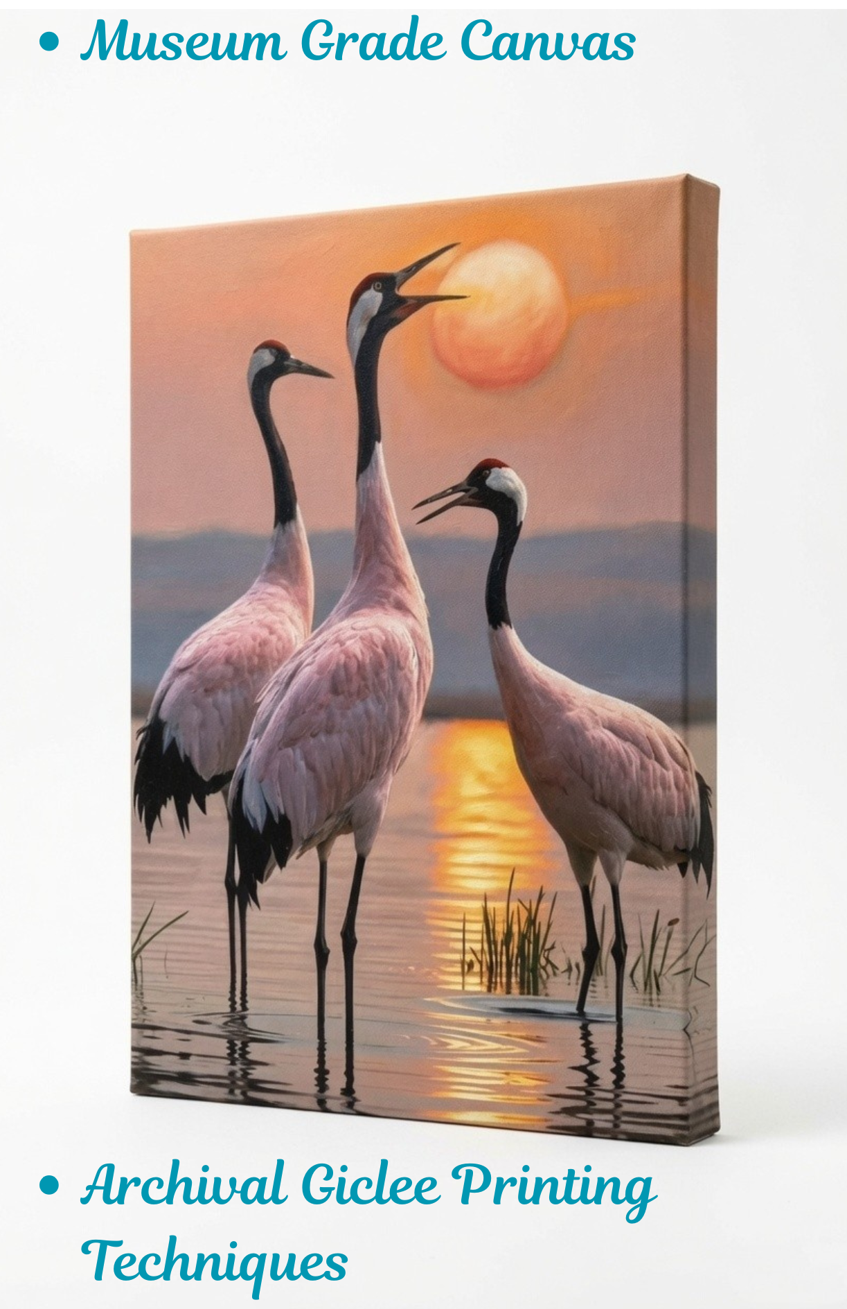 Red-Crowned Cranes Sunset Canvas Wall Art - Elegant Japanese Wildlife Print