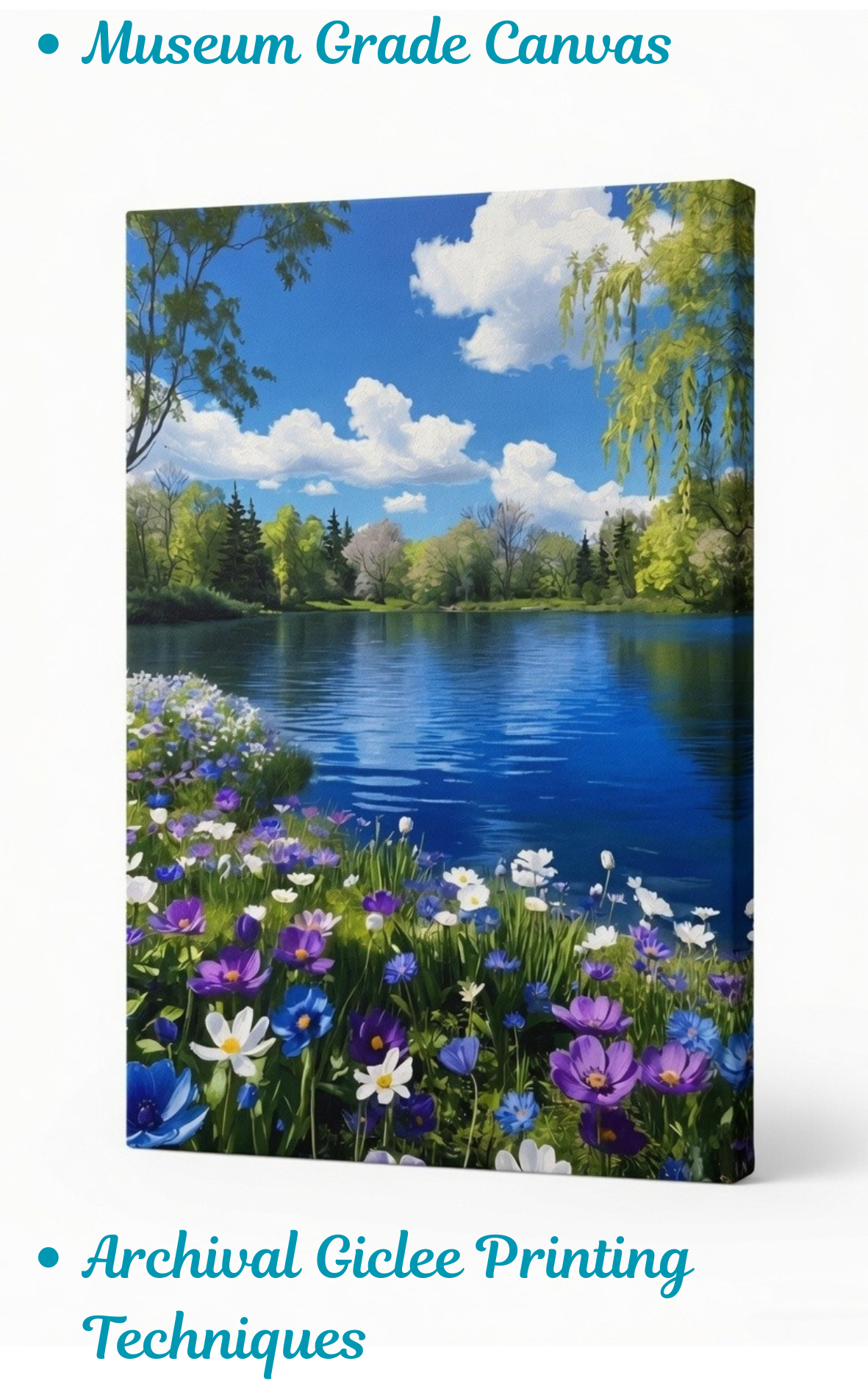 Lakeside Wildflowers Canvas Wall Art - Spring Meadow Lake Landscape Print
