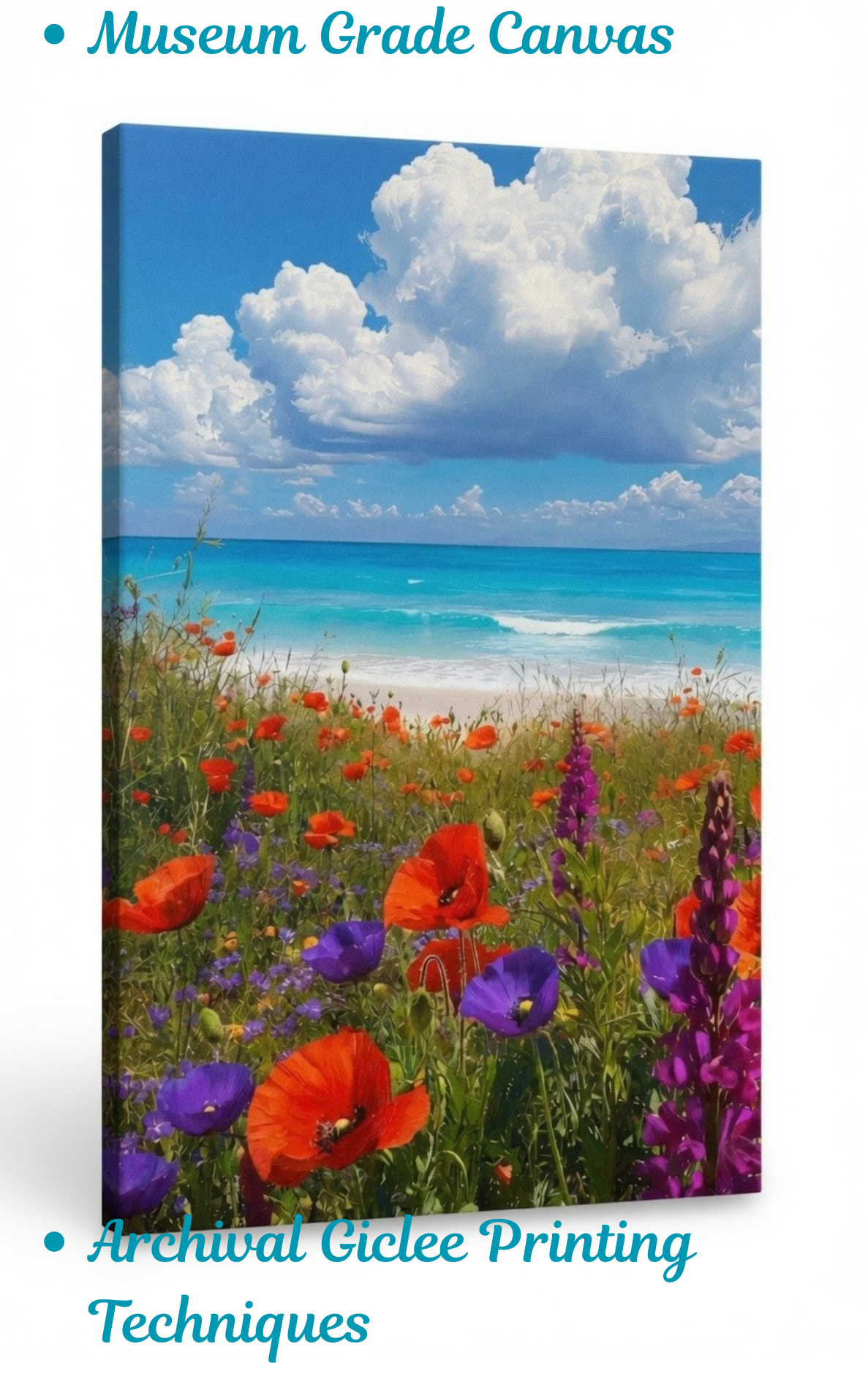 Coastal Wildflowers Beach Canvas Wall Art - Ocean Meadow Landscape Print