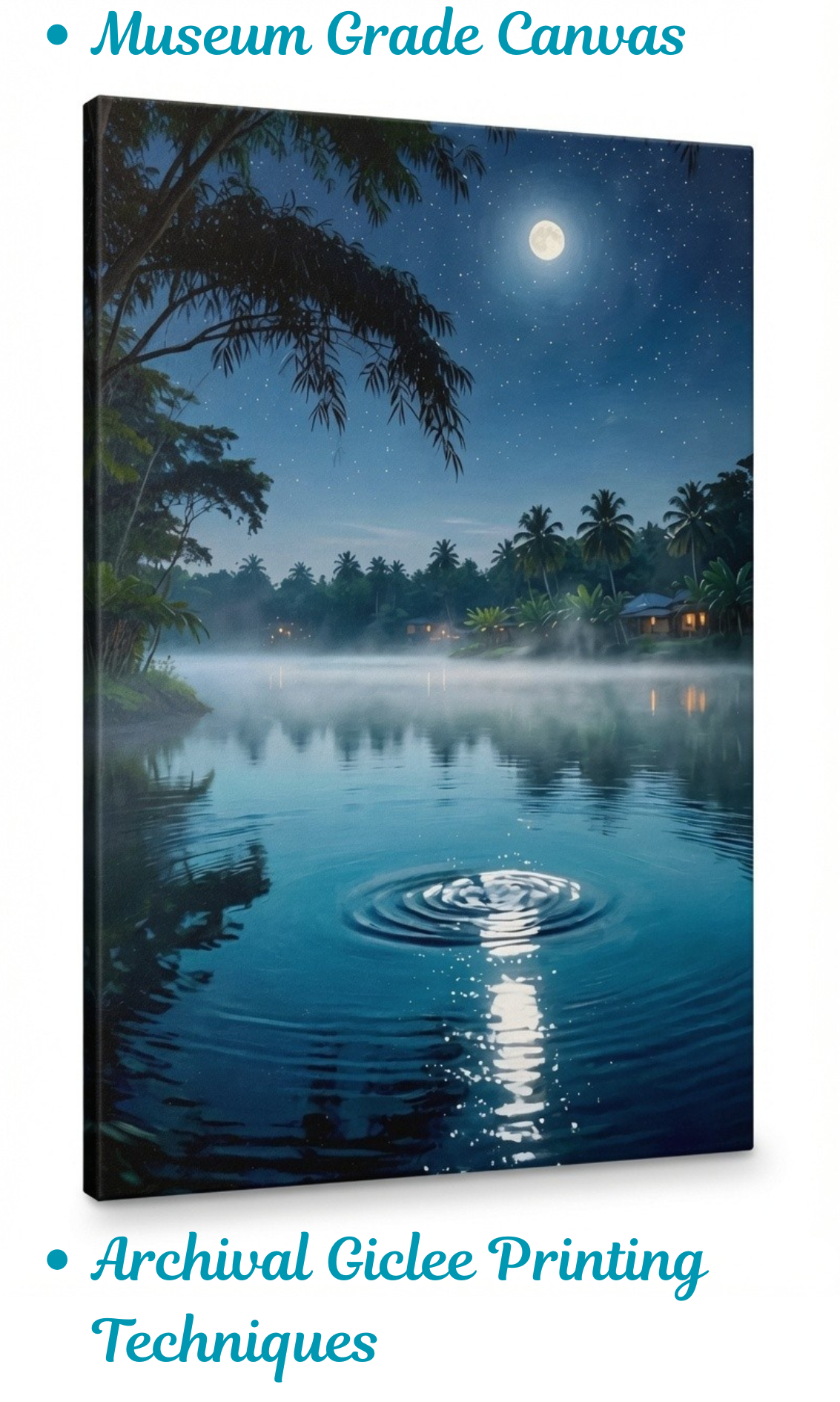 Full Moon Tropical Lagoon Canvas Wall Art - Starry Night Jungle Landscape Print