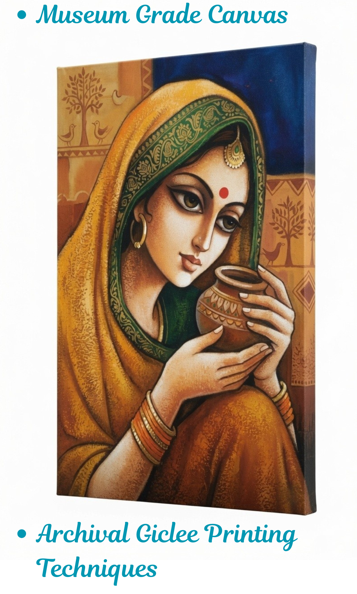 Traditional Indian Village Woman Canvas Wall Art - Ethnic Folk Portrait Print