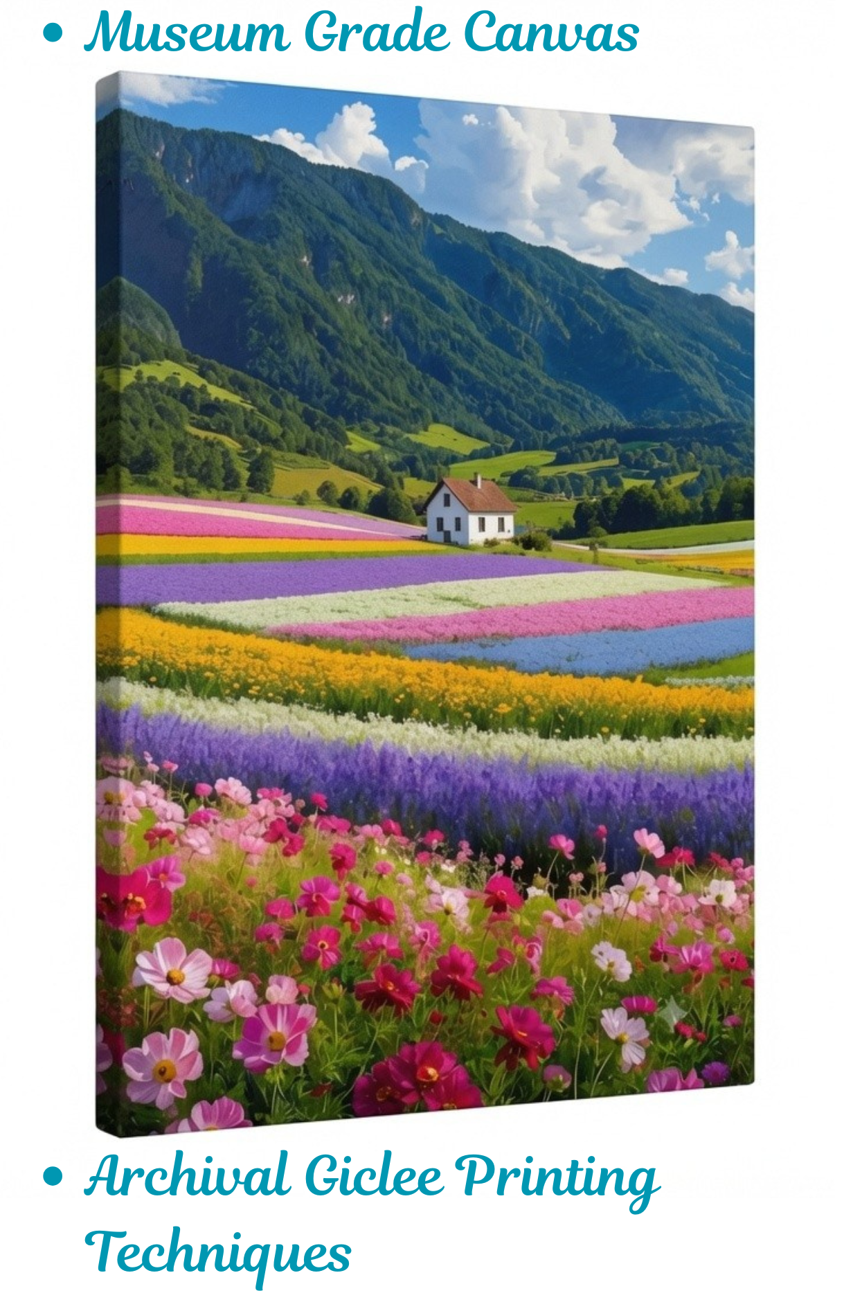 Alpine Flower Field Canvas Wall Art - Colorful Mountain Landscape Print
