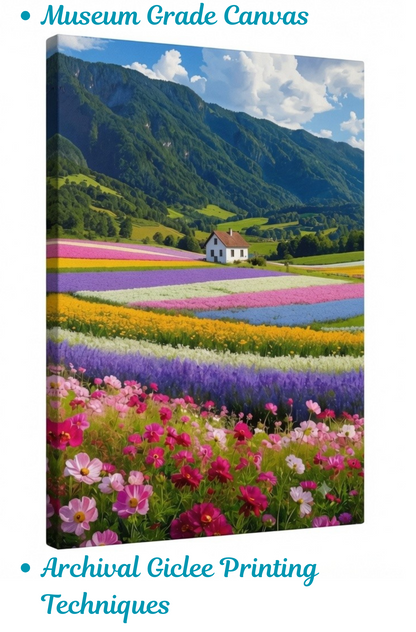 Alpine Flower Field Canvas Wall Art - Colorful Mountain Landscape Print