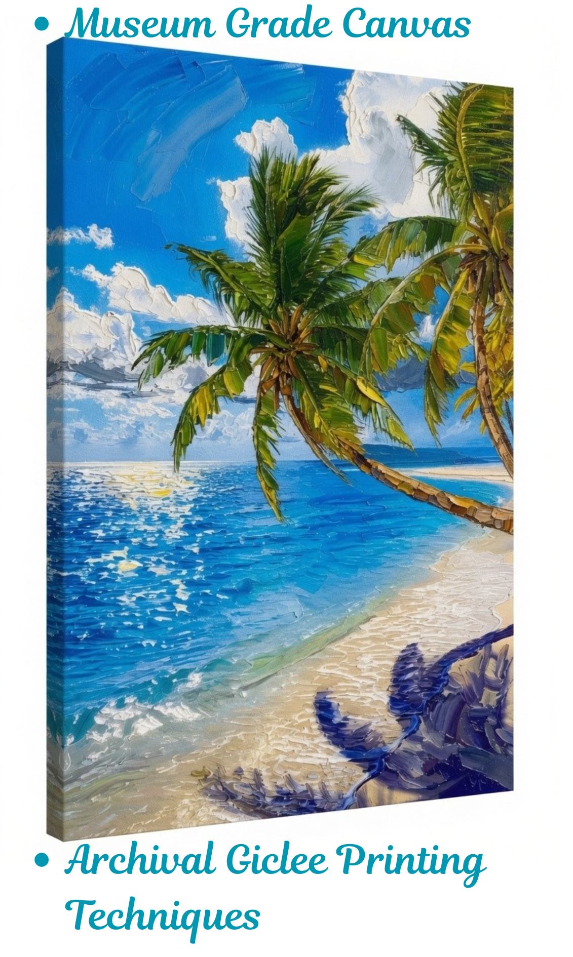 Tropical Palm Tree Beach Canvas Wall Art - Textured Ocean Sunset Landscape Print