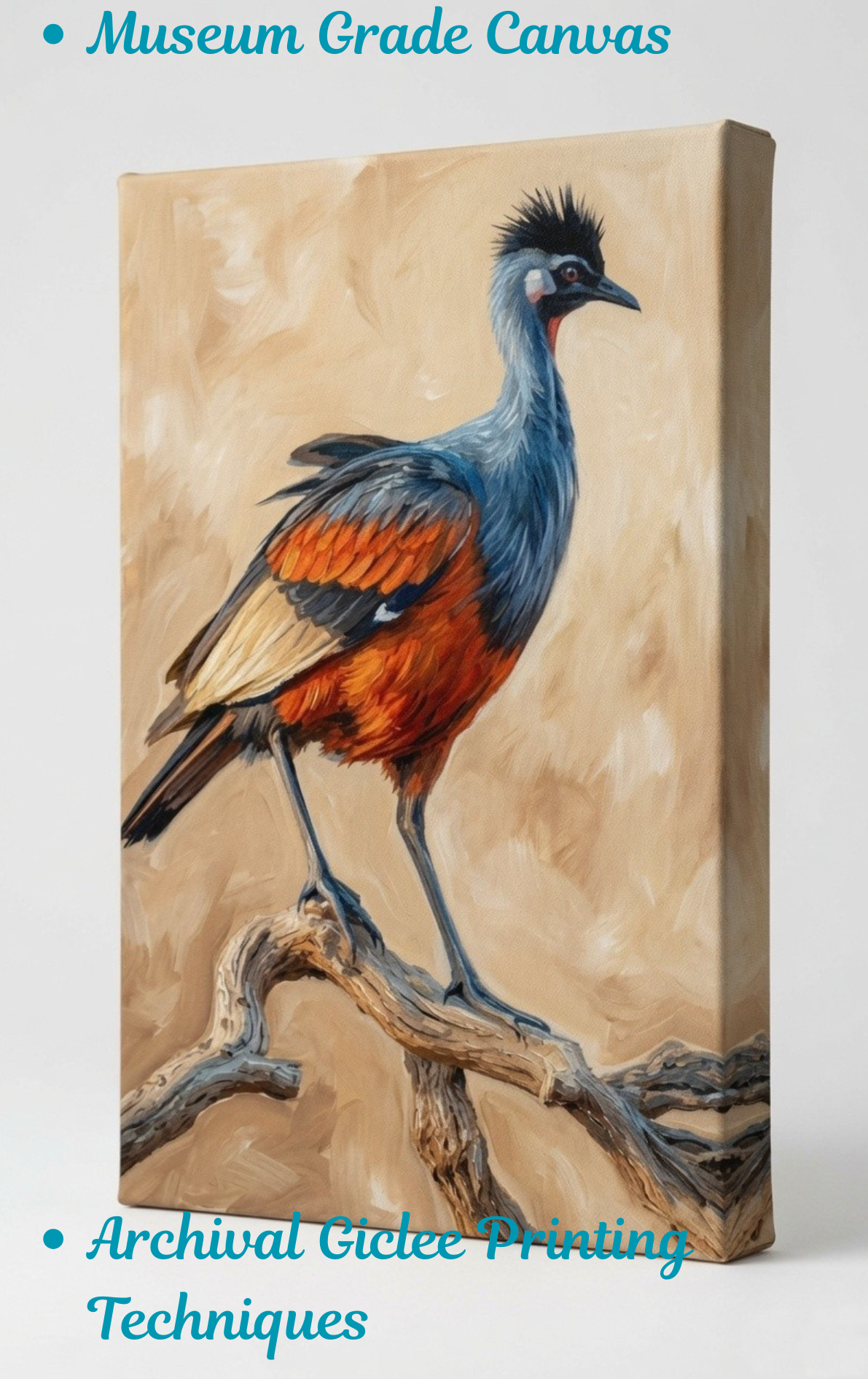 Regal Crested Bird Canvas Art Print - Impasto Style Textured Wildlife Wall Decor