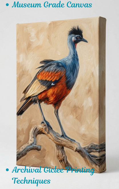 Regal Crested Bird Canvas Art Print - Impasto Style Textured Wildlife Wall Decor