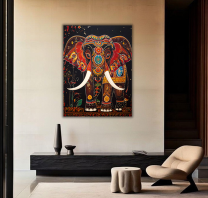 Imperial Splendor Elephant Canvas Art Print - Ornate Indian Wildlife Wall Decor