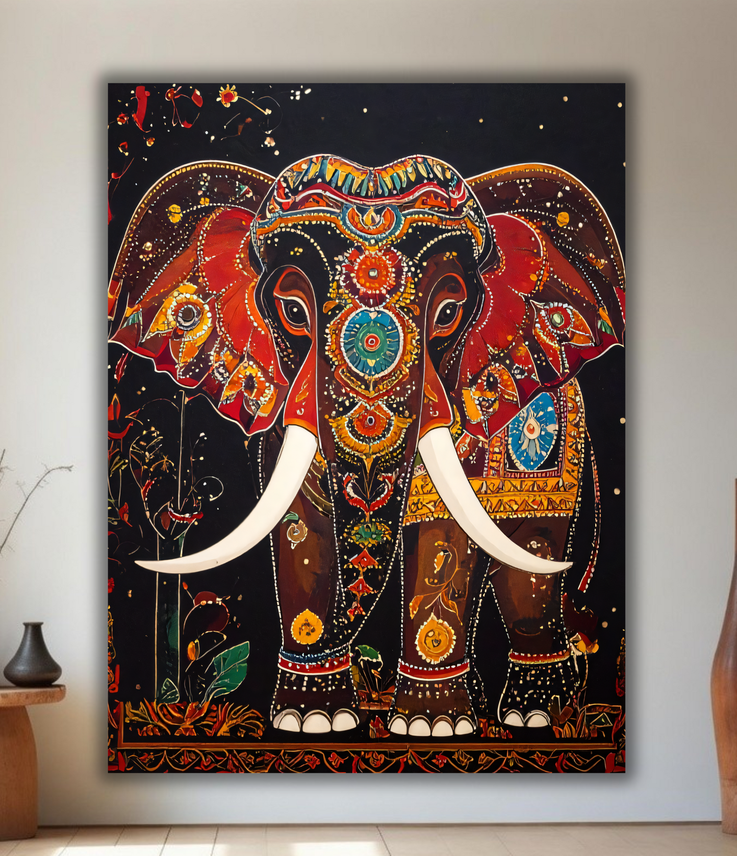 Imperial Splendor Elephant Canvas Art Print - Ornate Indian Wildlife Wall Decor