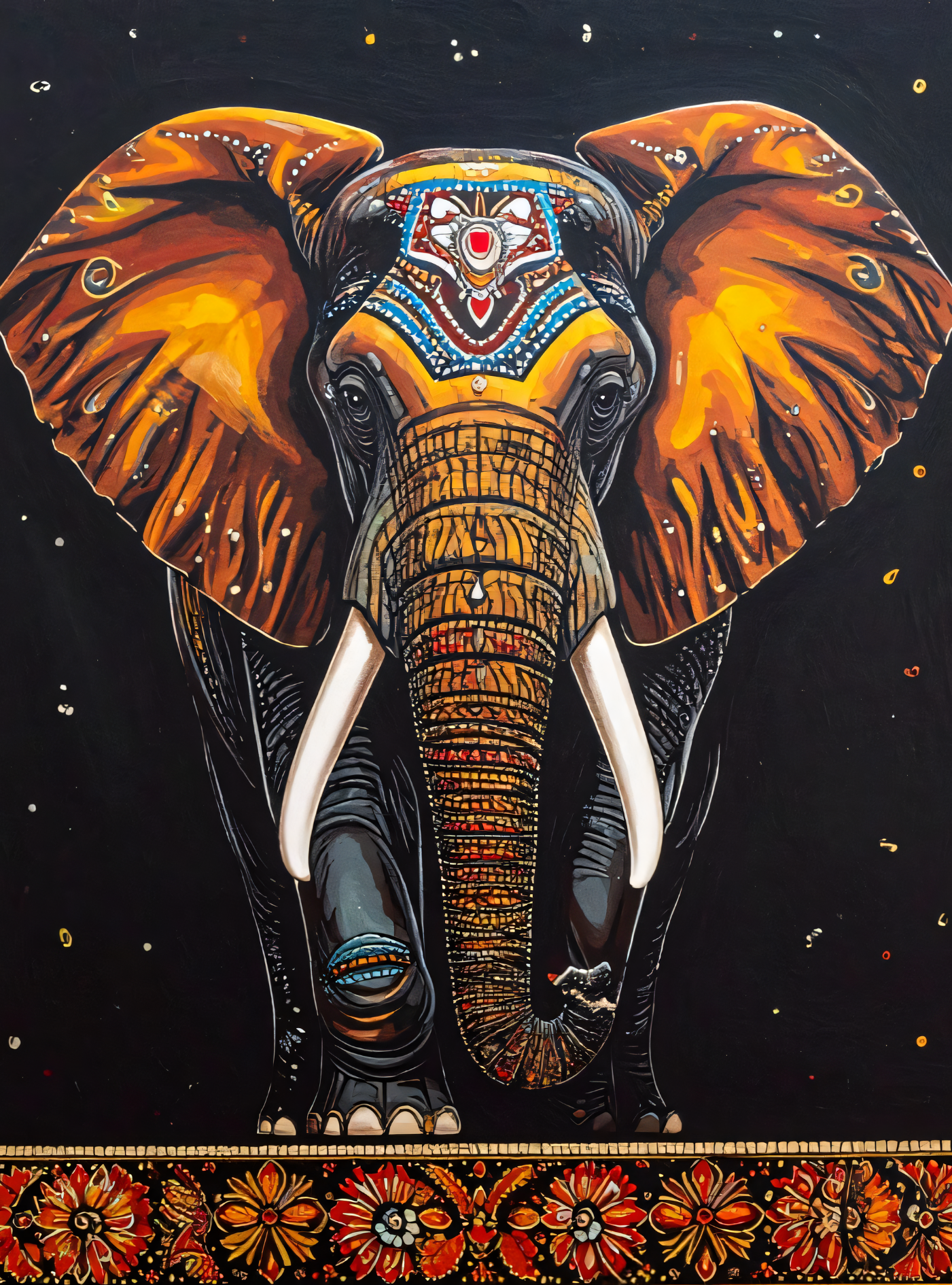 Golden Imperial Elephant Canvas Art Print - Ornate Tribal Wildlife Wall Decor