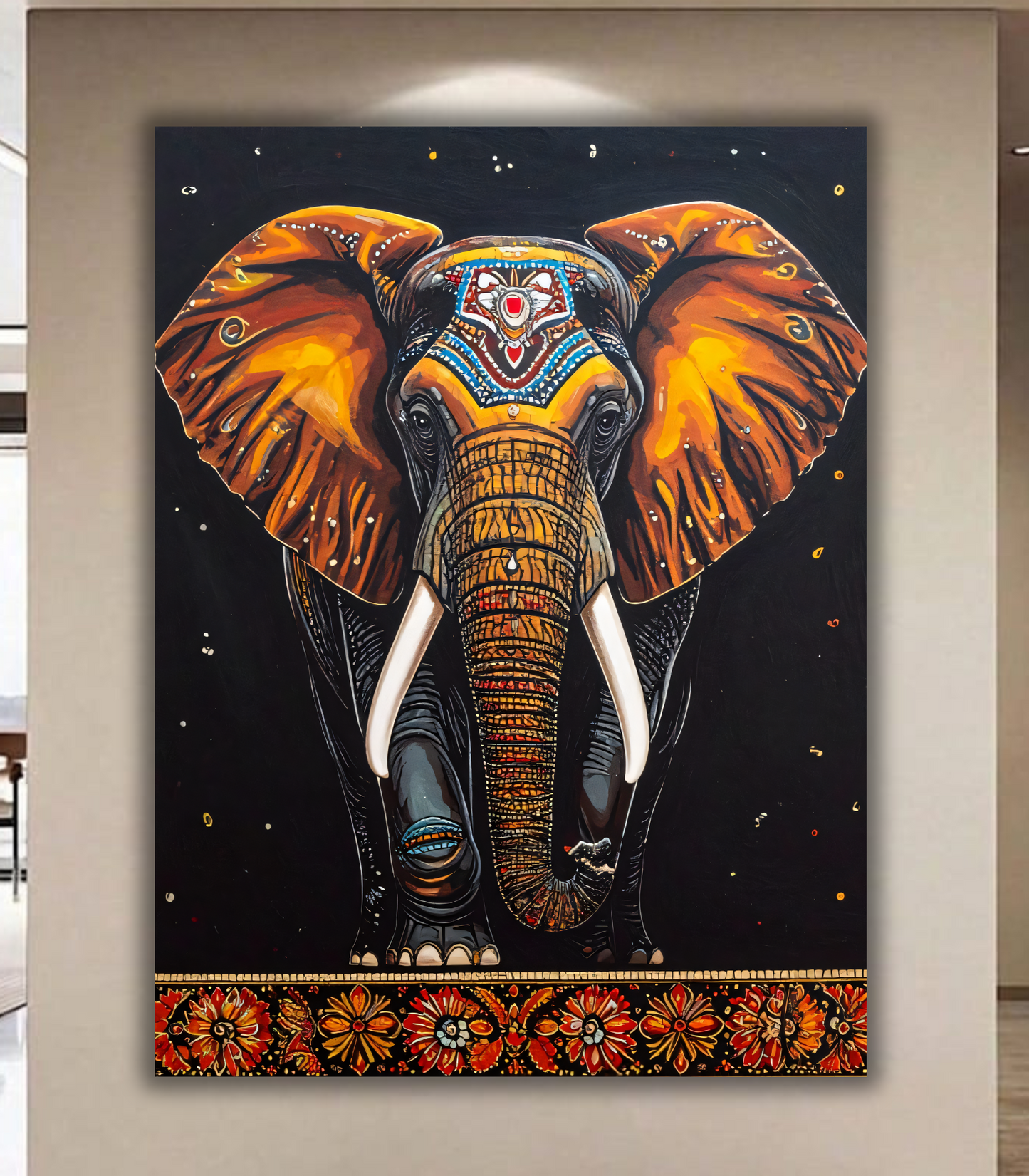 Golden Imperial Elephant Canvas Art Print - Ornate Tribal Wildlife Wall Decor