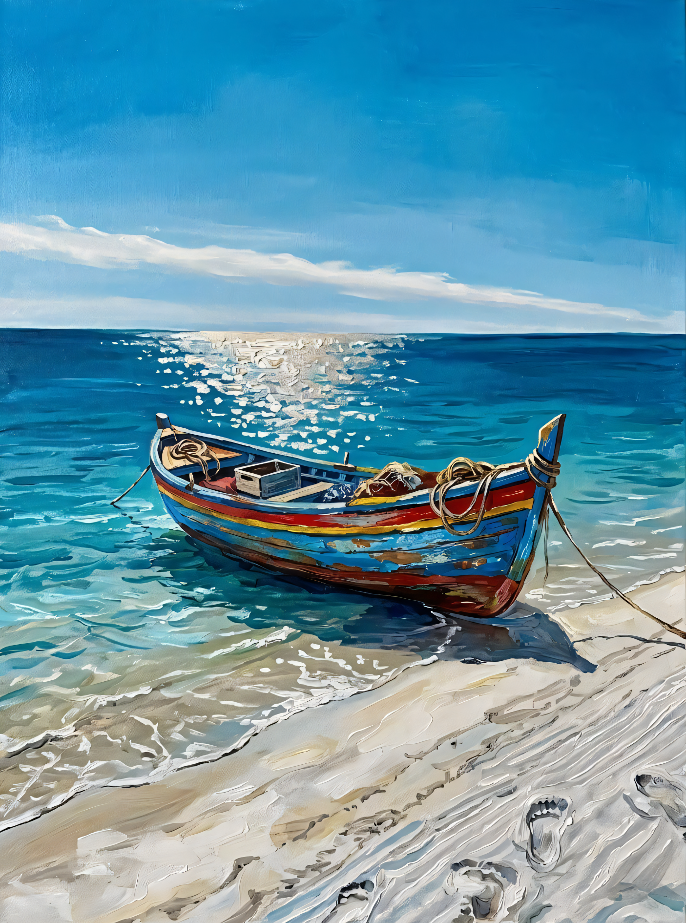 Rustic Wooden Fishing Boat Canvas Art Print - Coastal Beach Shoreline Wall Decor