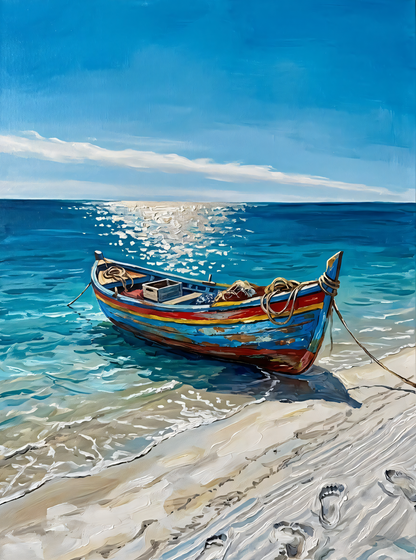 Rustic Wooden Fishing Boat Canvas Art Print - Coastal Beach Shoreline Wall Decor