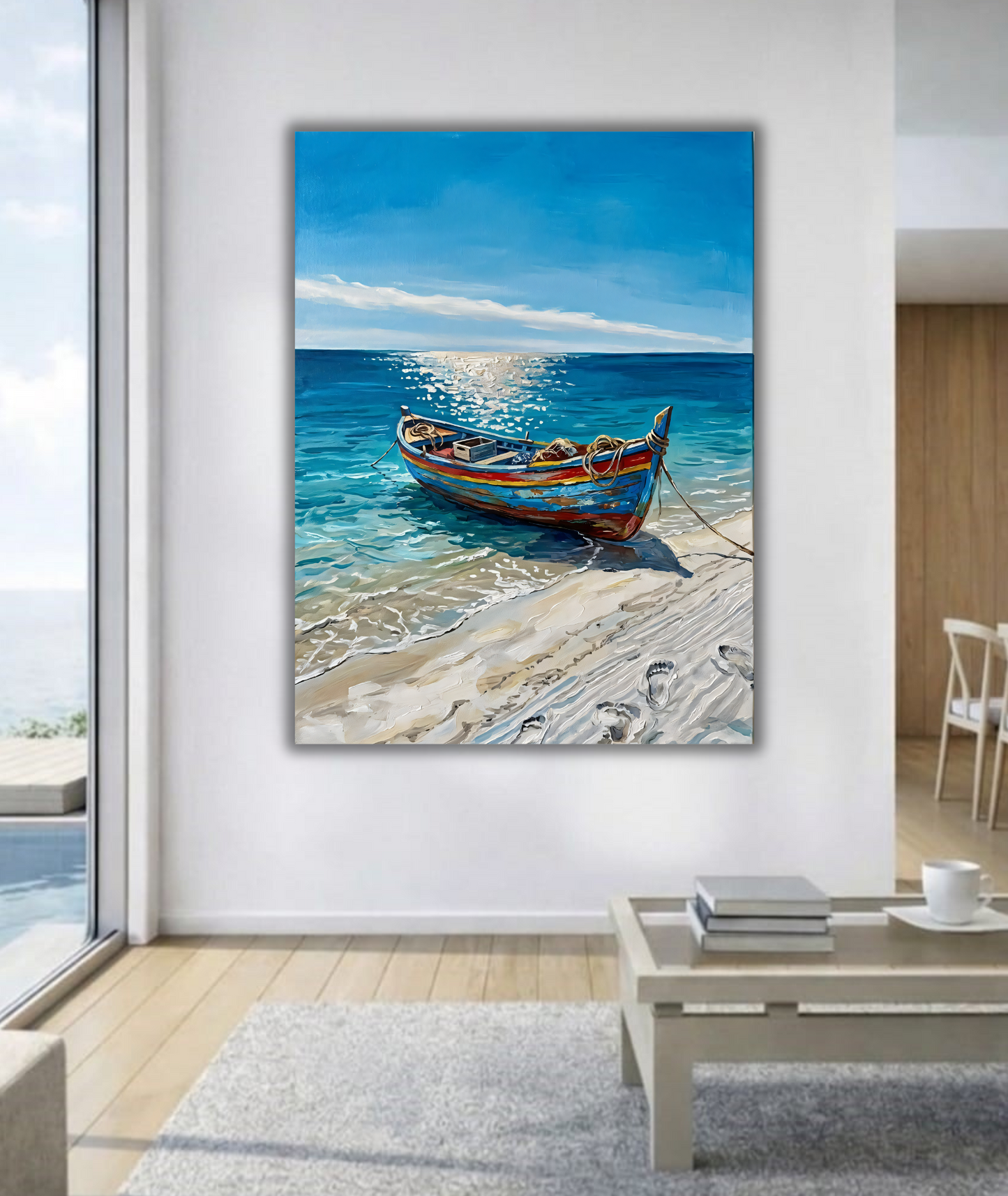 Rustic Wooden Fishing Boat Canvas Art Print - Coastal Beach Shoreline Wall Decor