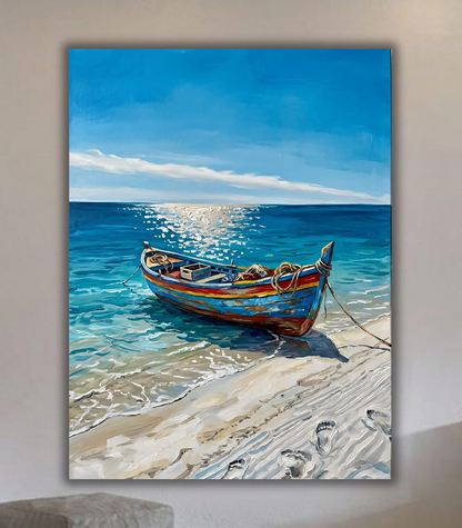 Rustic Wooden Fishing Boat Canvas Art Print - Coastal Beach Shoreline Wall Decor