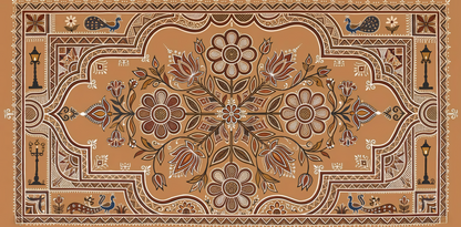 Traditional Indian Folk Art Canvas Art Print - Terracotta Mandala Wall Decor with Peacocks